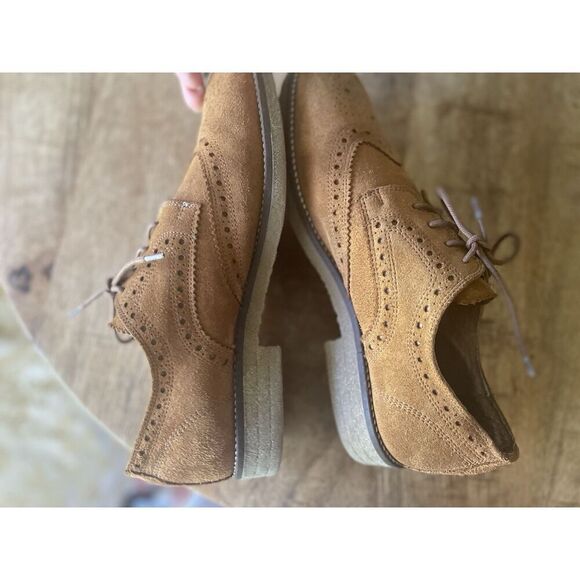 River Island Tan Suede Leather Lined Derby Brogue Shoes Made In India - Picture 5 of 8